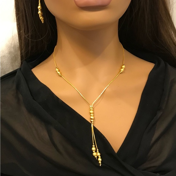 Gold Jewelry Set for Women, Golf Bead Jewelry Set, 24k Gold Plated Jewelry set - Picture 2 of 6